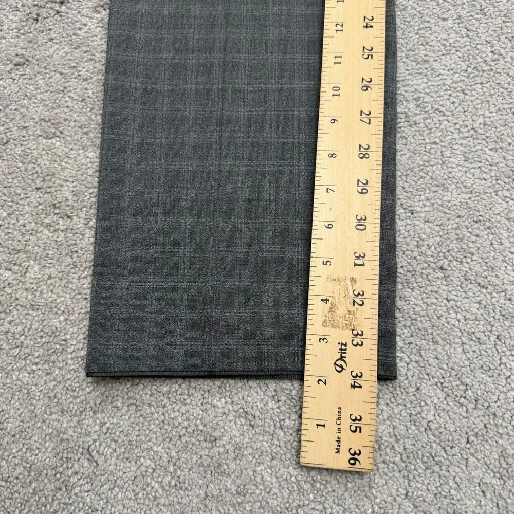 Sunwill Modern Dress Pants Mens 38L Gray Plaid Wool Blend Straight Trousers Work